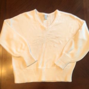 White V-Neck sweater with Palm Tree